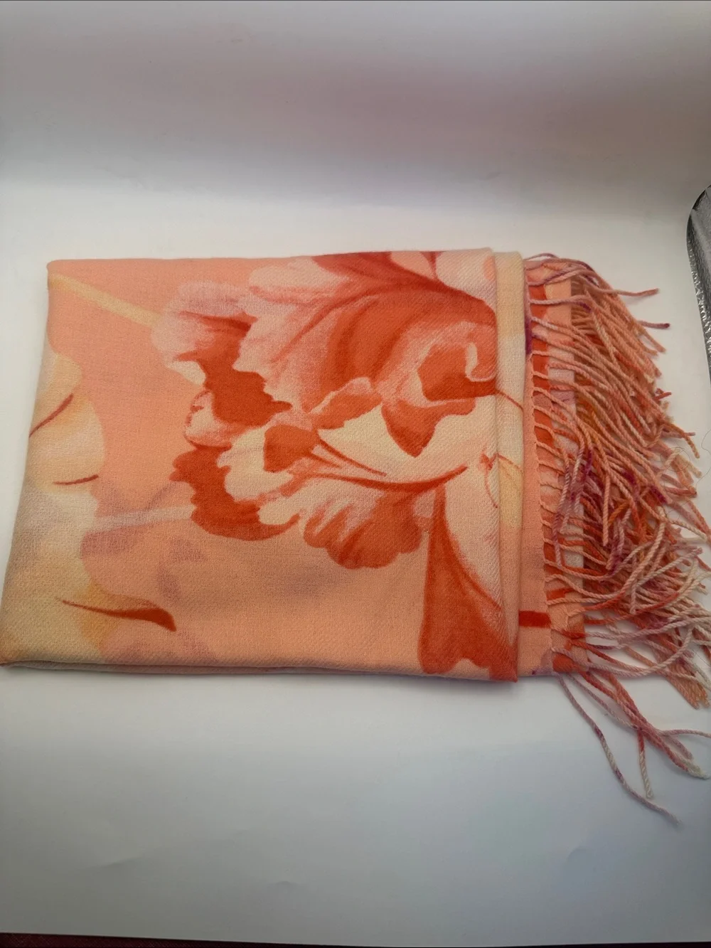 Floral Peach Fringe Scarf - Women Accessories